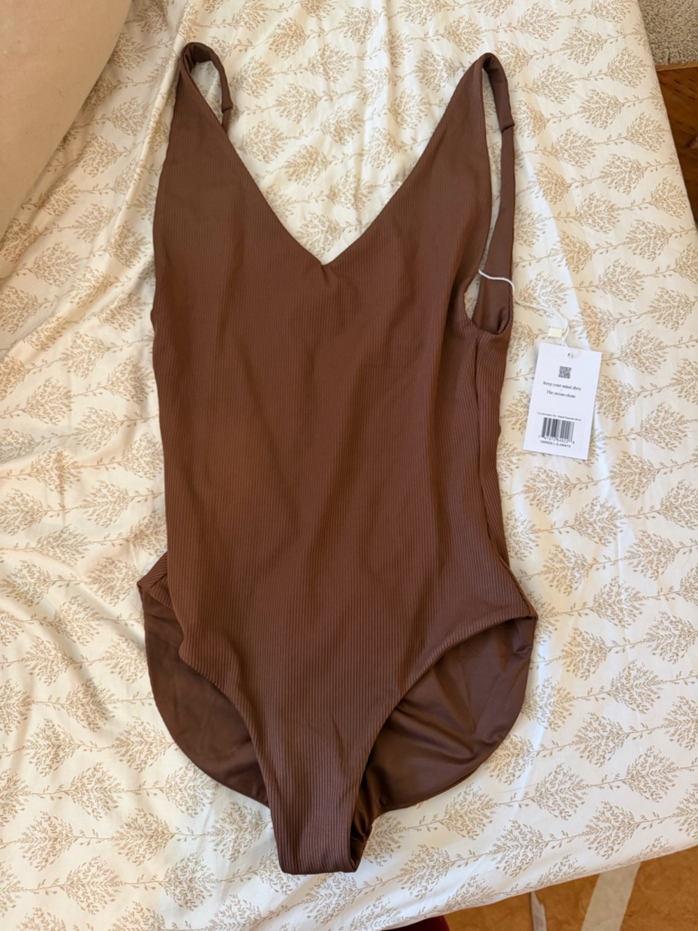 Ribbed Brown One-Piece Swimsuit